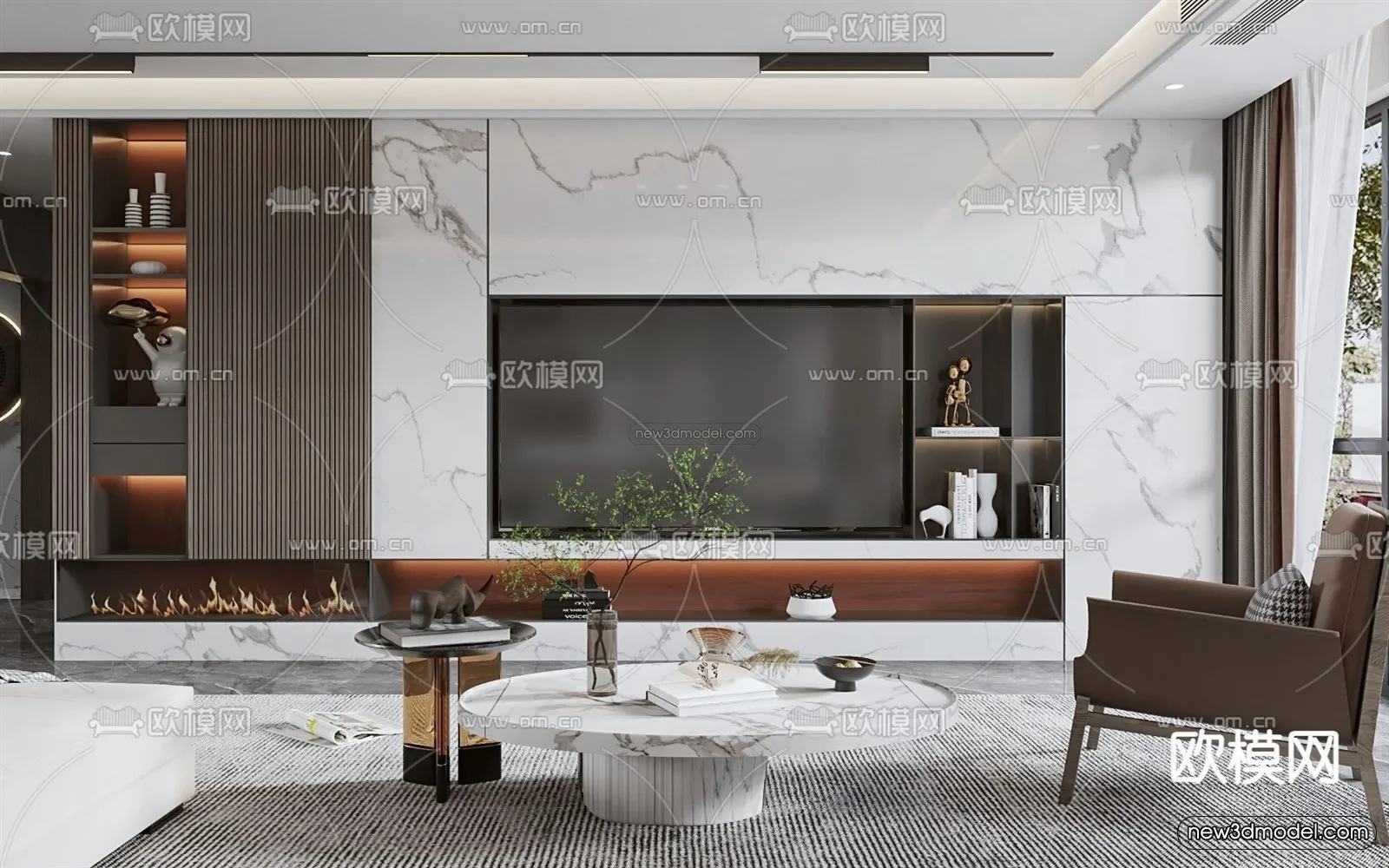 Modern Style Interior 3D Blocks – Living Room 3D Model – 032 – VRAY