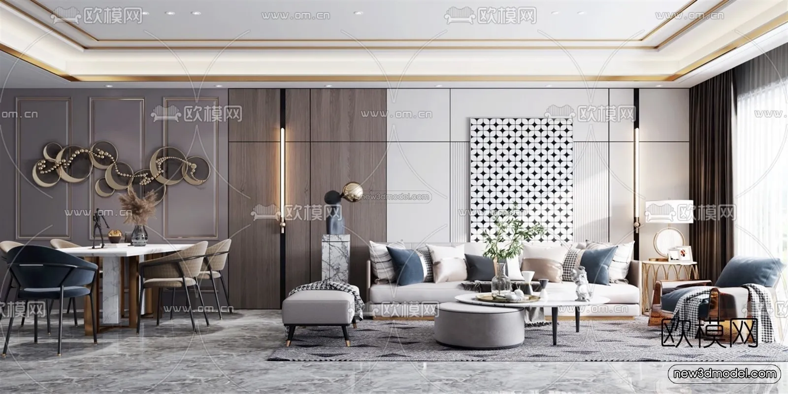 Modern Style Interior 3D Blocks – Living Room 3D Model – 034 – VRAY