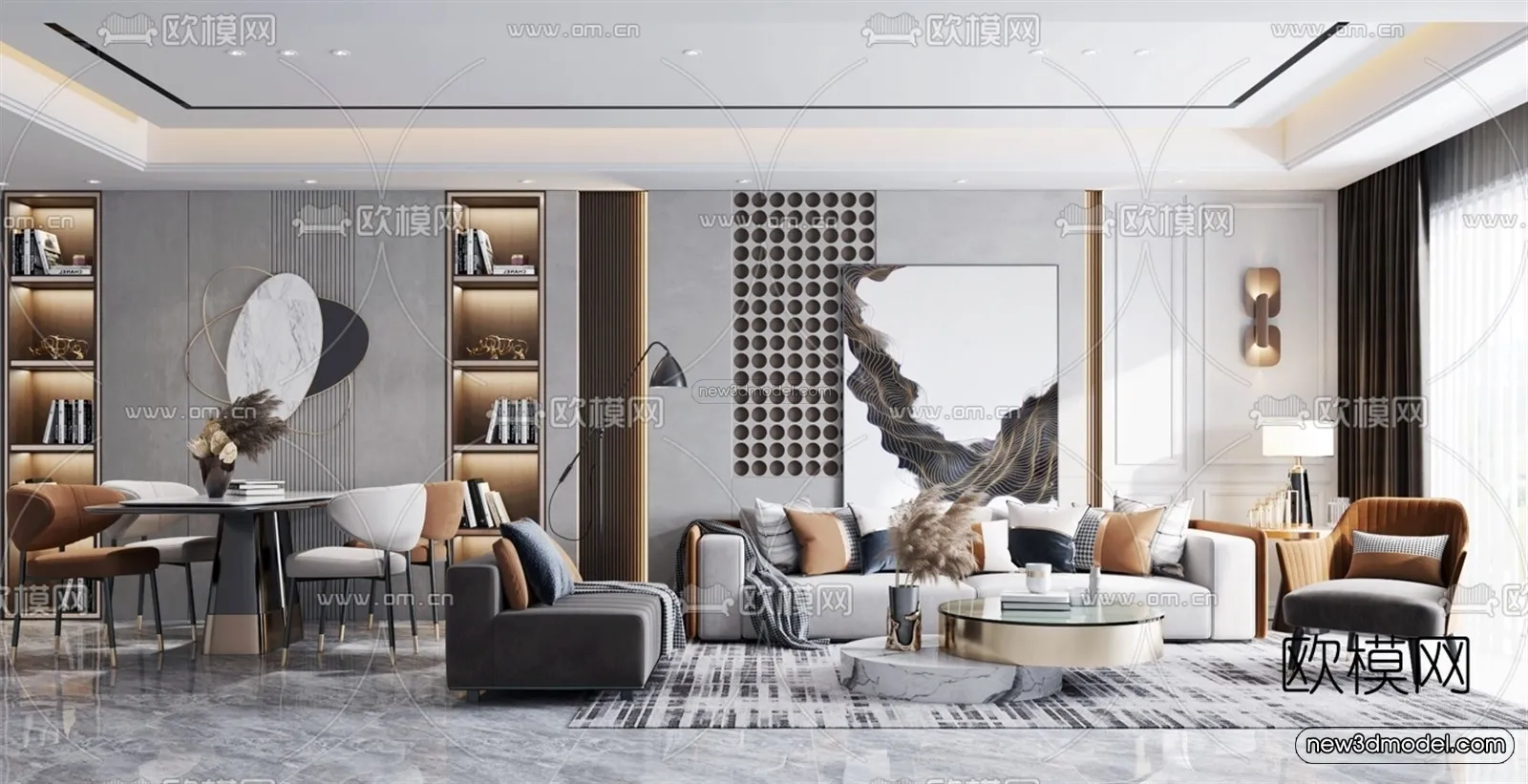 Modern Style Interior 3D Blocks – Living Room 3D Model – 036 – VRAY