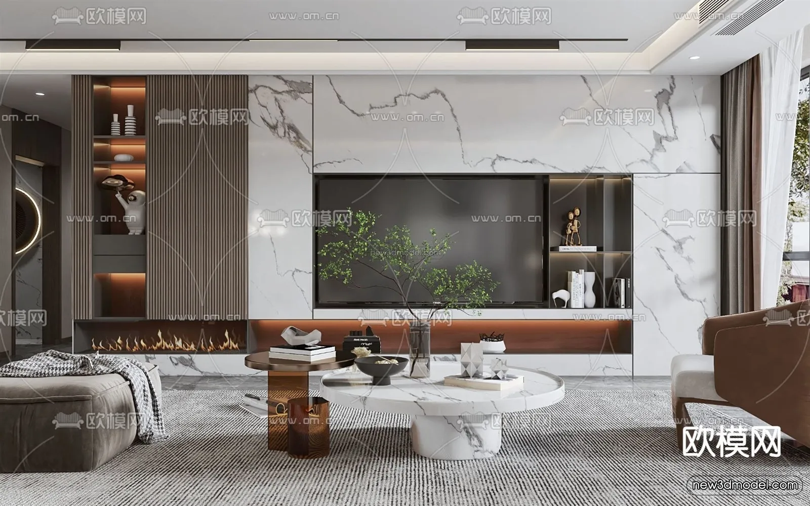 Modern Style Interior 3D Blocks – Living Room 3D Model – 037 – VRAY