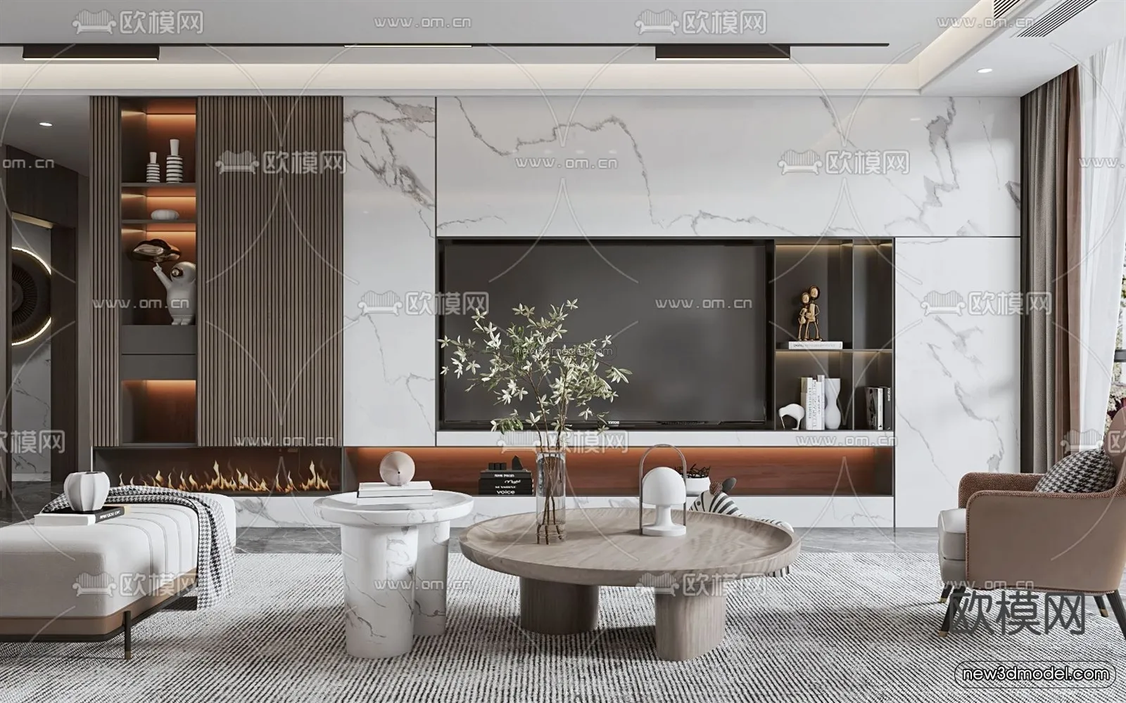 Modern Style Interior 3D Blocks – Living Room 3D Model – 039 – VRAY