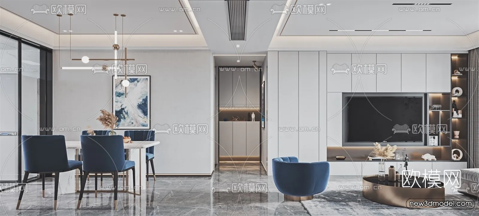 Modern Style Interior 3D Blocks – Living Room 3D Model – 041 – VRAY