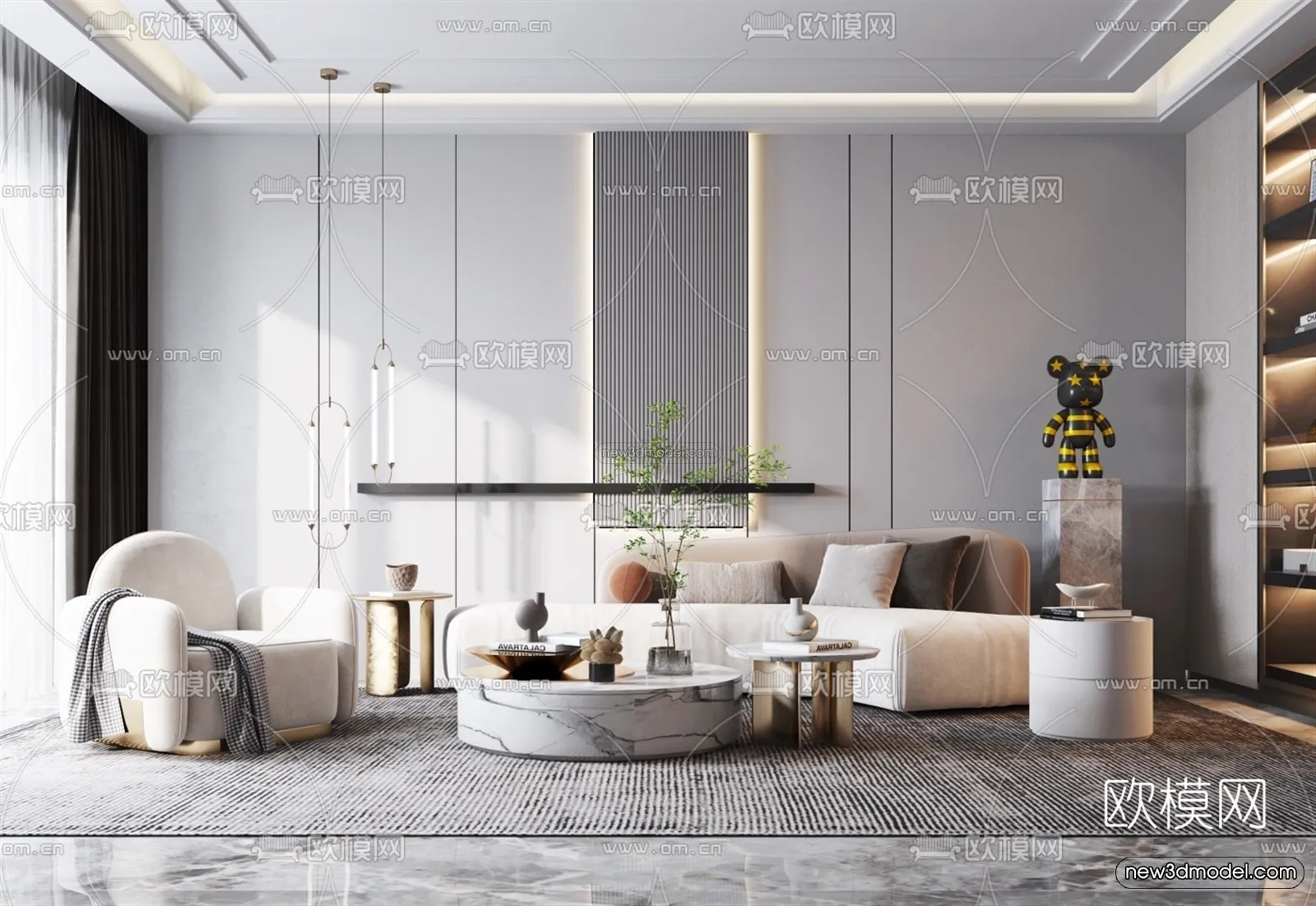 Modern Style Interior 3D Blocks – Living Room 3D Model – 042 – VRAY