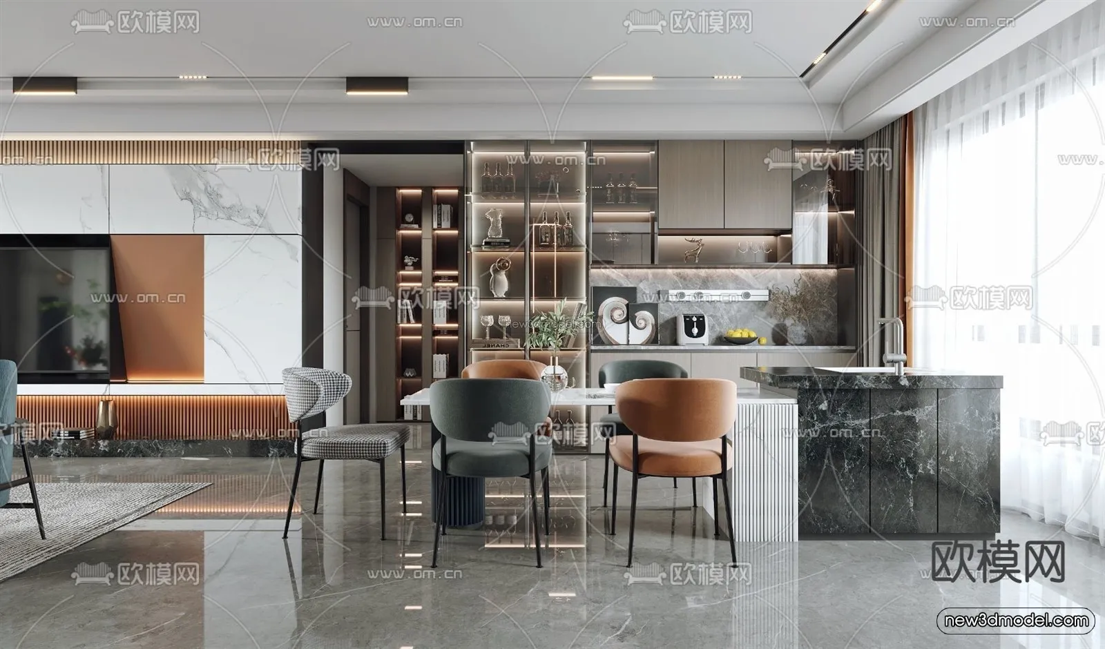 Modern Style Interior 3D Blocks – Living Room 3D Model – 043 – VRAY