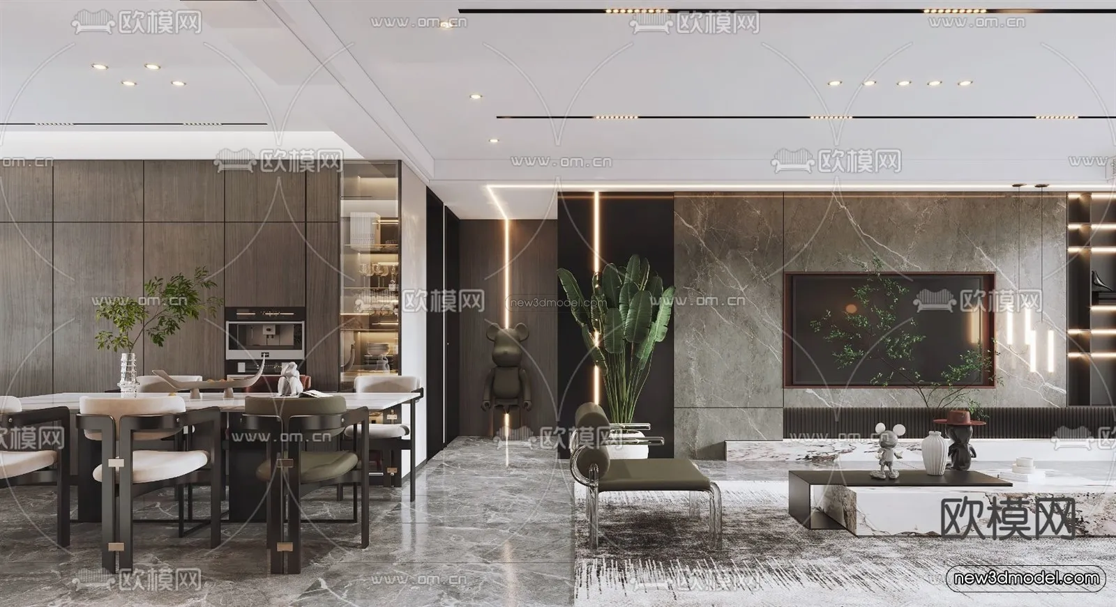 Modern Style Interior 3D Blocks – Living Room 3D Model – 044 – VRAY