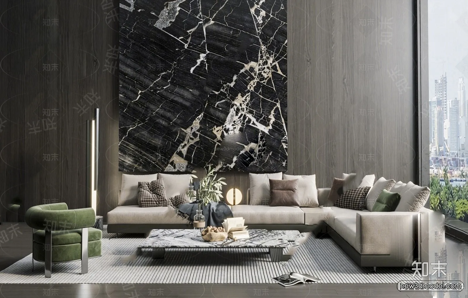 Modern Style Interior 3D Blocks – Living Room 3D Model – 045 – VRAY