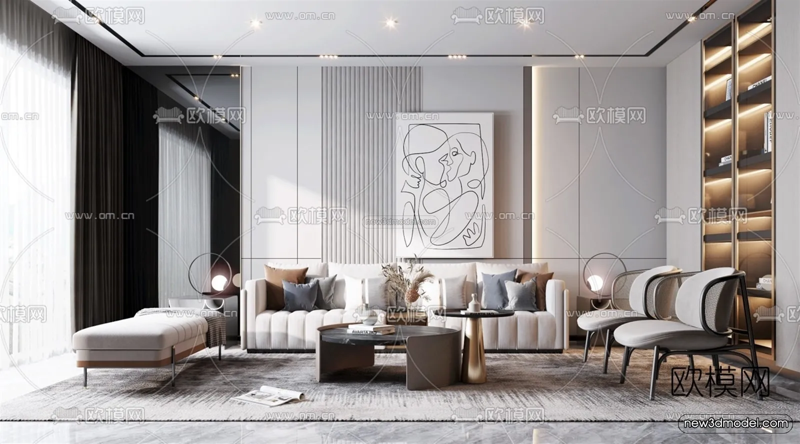 Modern Style Interior 3D Blocks – Living Room 3D Model – 046 – VRAY