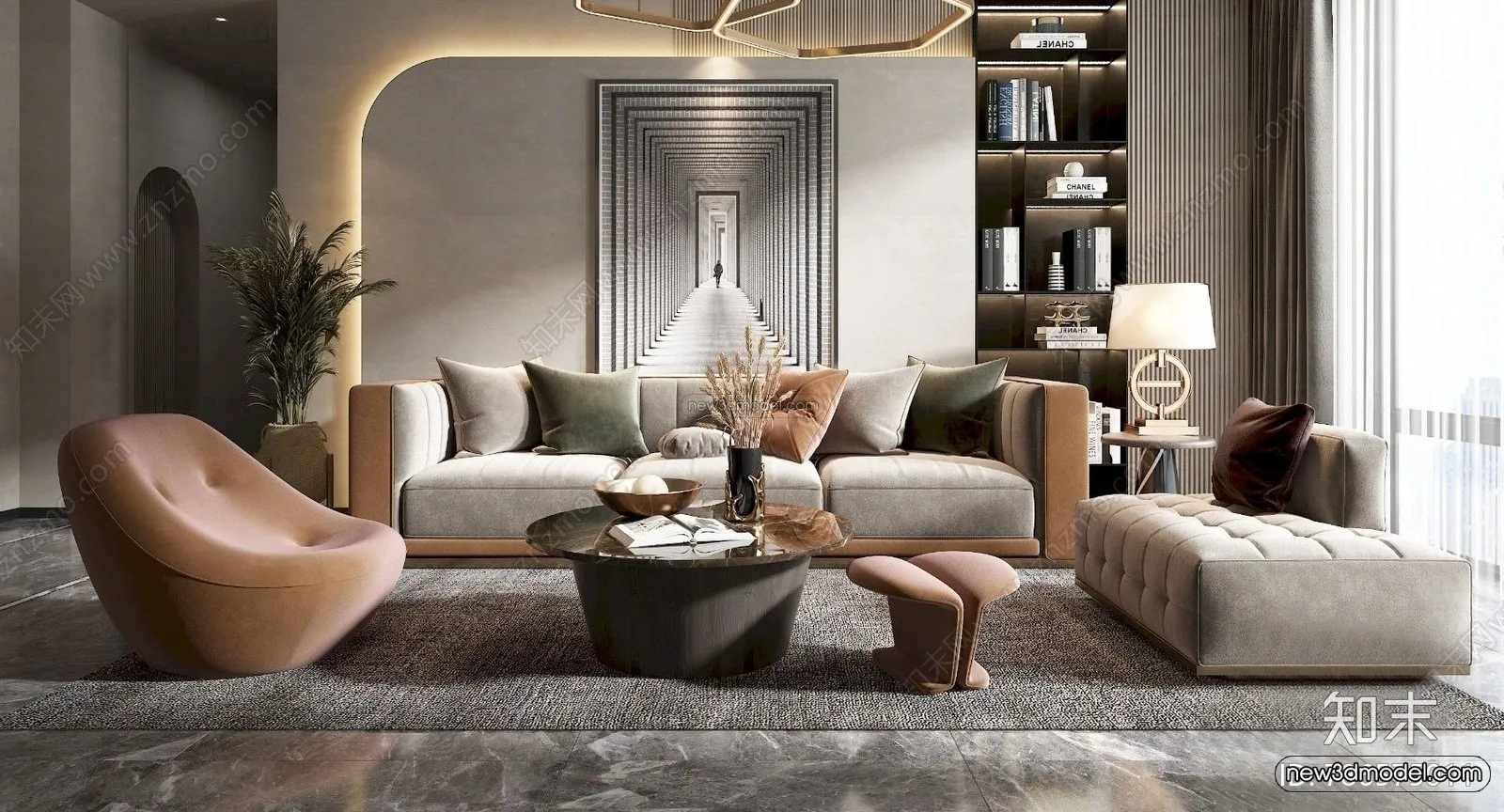 Modern Style Interior 3D Blocks – Living Room 3D Model – 047 – VRAY