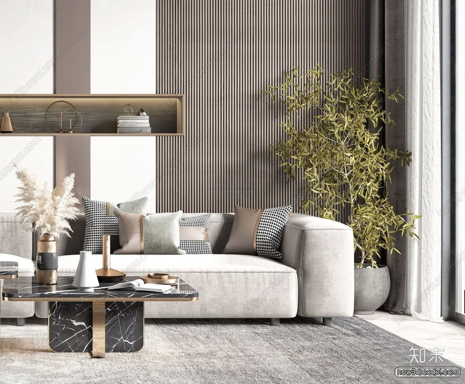 Modern Style Interior 3D Blocks – Living Room 3D Model – 048 – VRAY