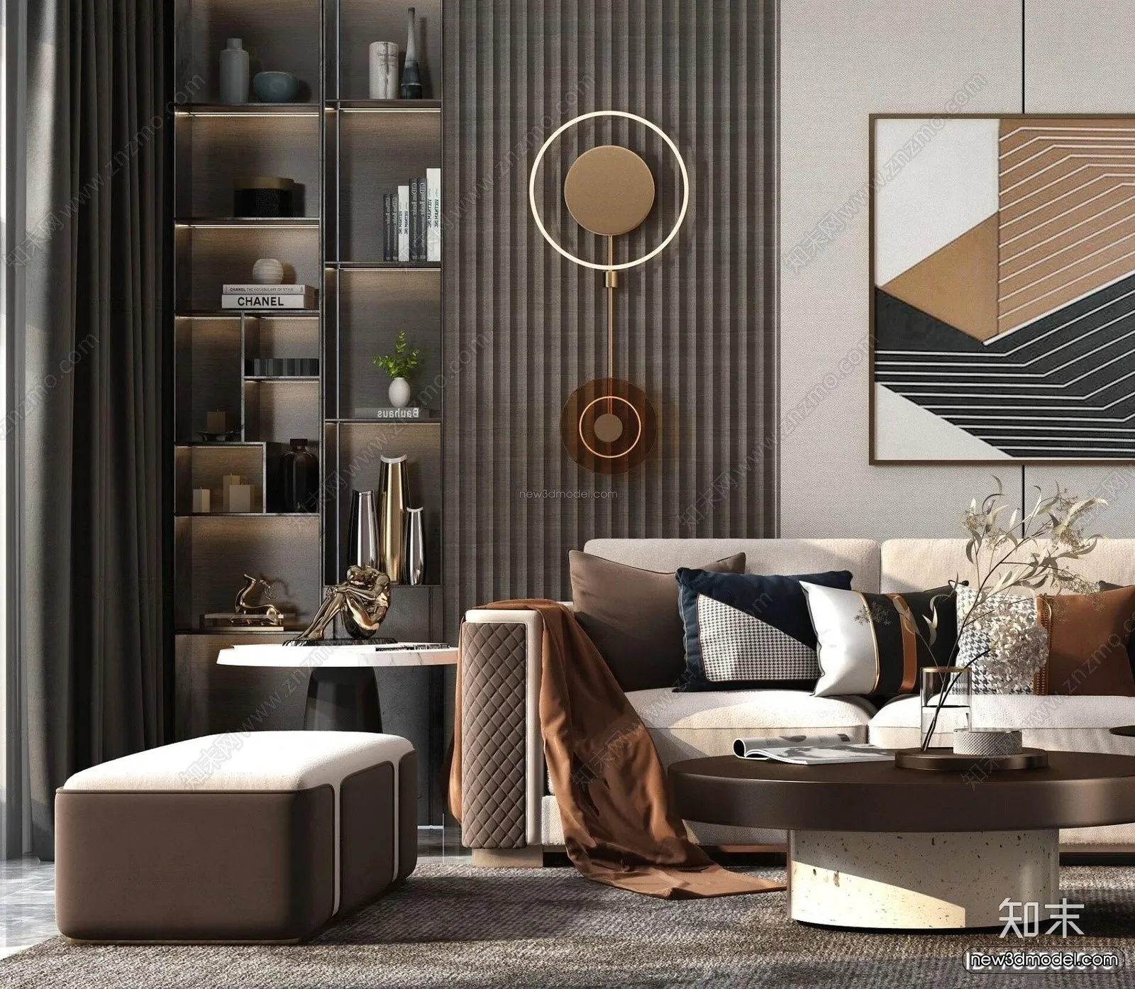 Modern Style Interior 3D Blocks – Living Room 3D Model – 052 – VRAY