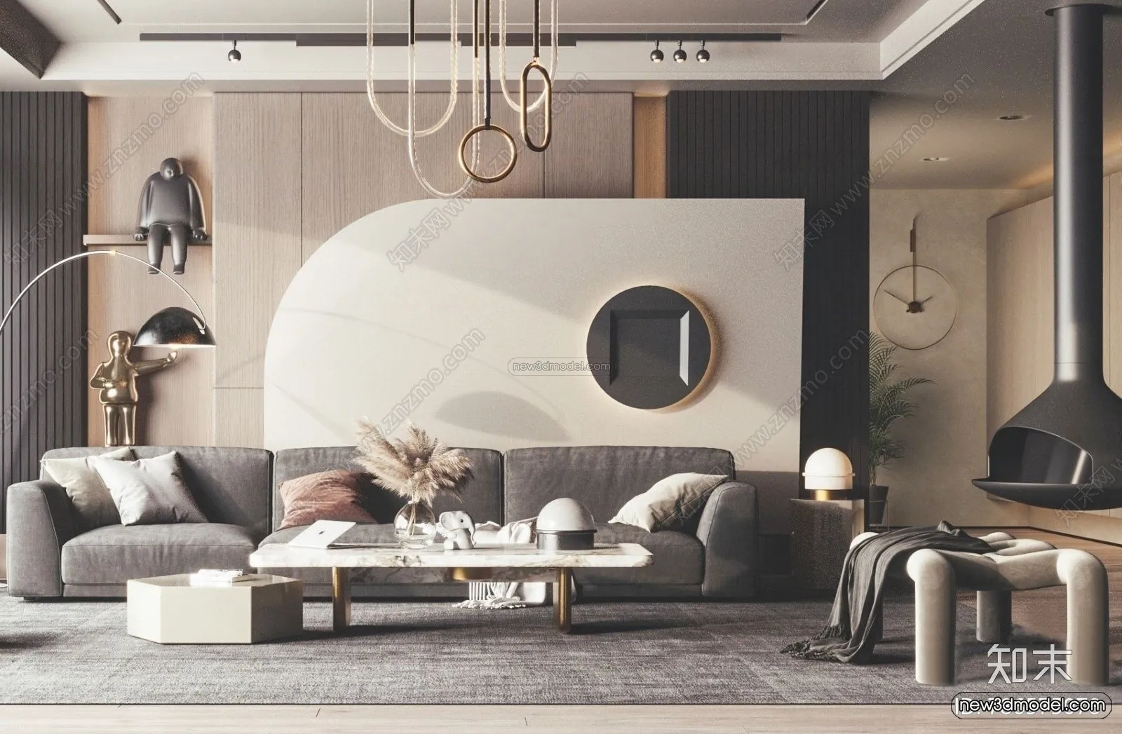 Modern Style Interior 3D Blocks – Living Room 3D Model – 053 – VRAY