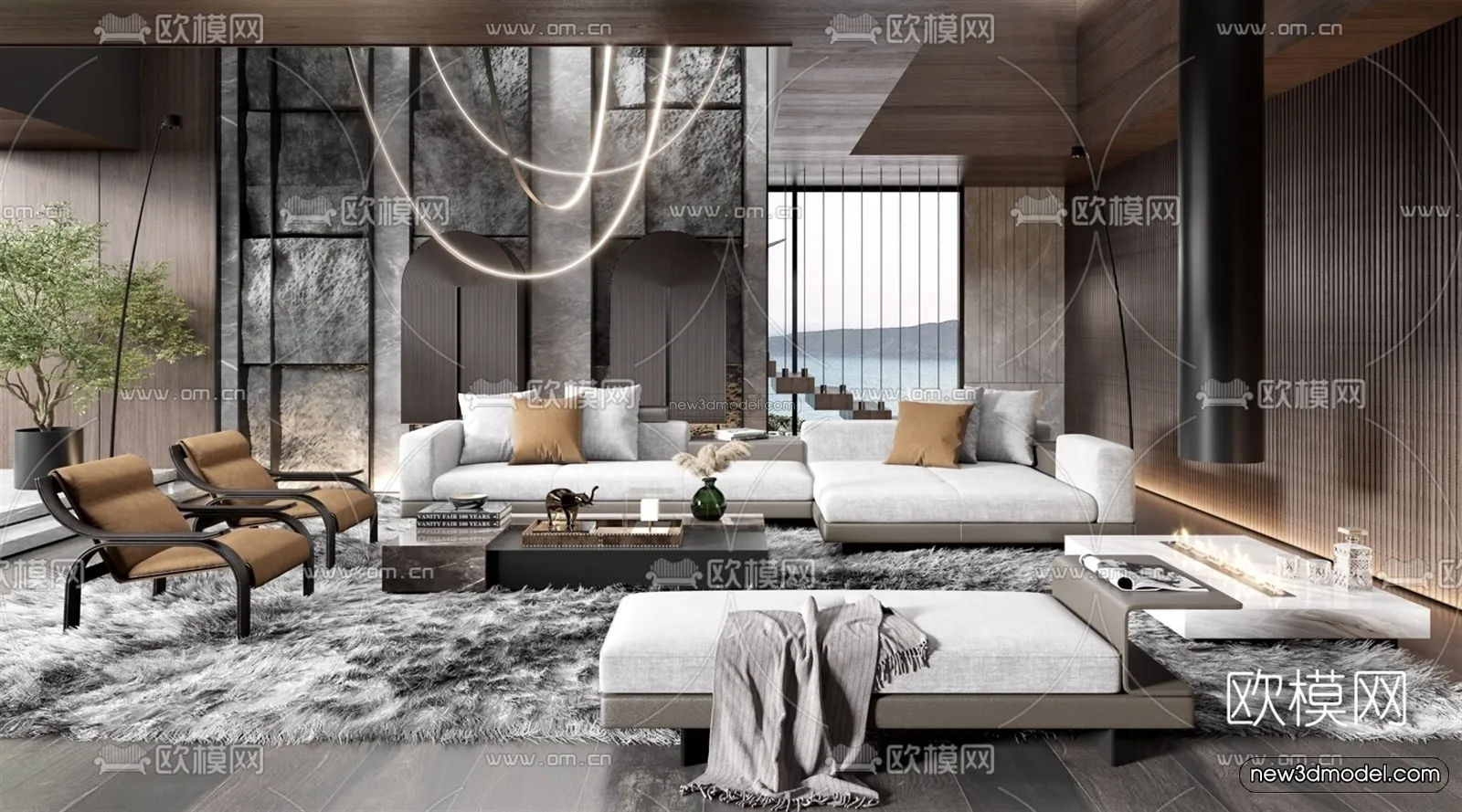 Modern Style Interior 3D Blocks – Living Room 3D Model – 056 – VRAY