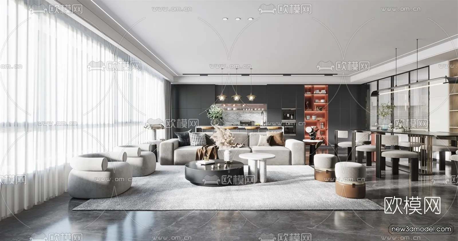 Modern Style Interior 3D Blocks – Living Room 3D Model – 057 – VRAY