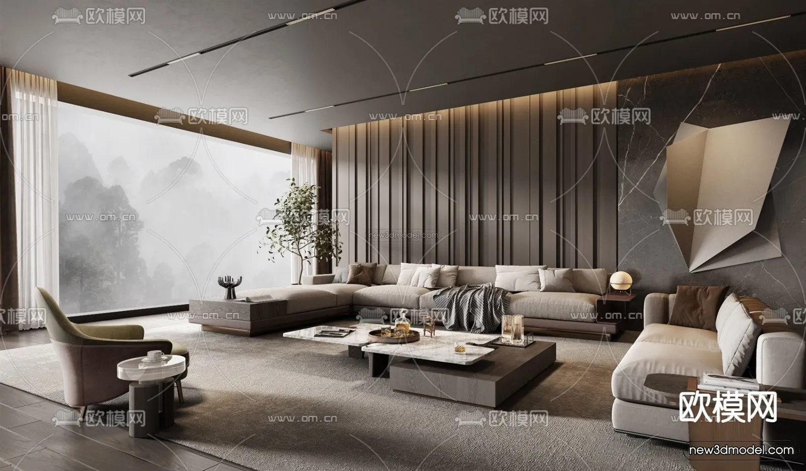 Modern Style Interior 3D Blocks – Living Room 3D Model – 062 – VRAY