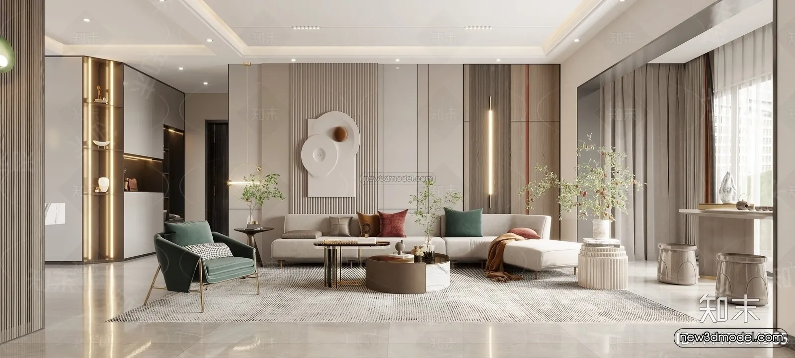 Modern Style Interior 3D Blocks – Living Room 3D Model – 068 – VRAY