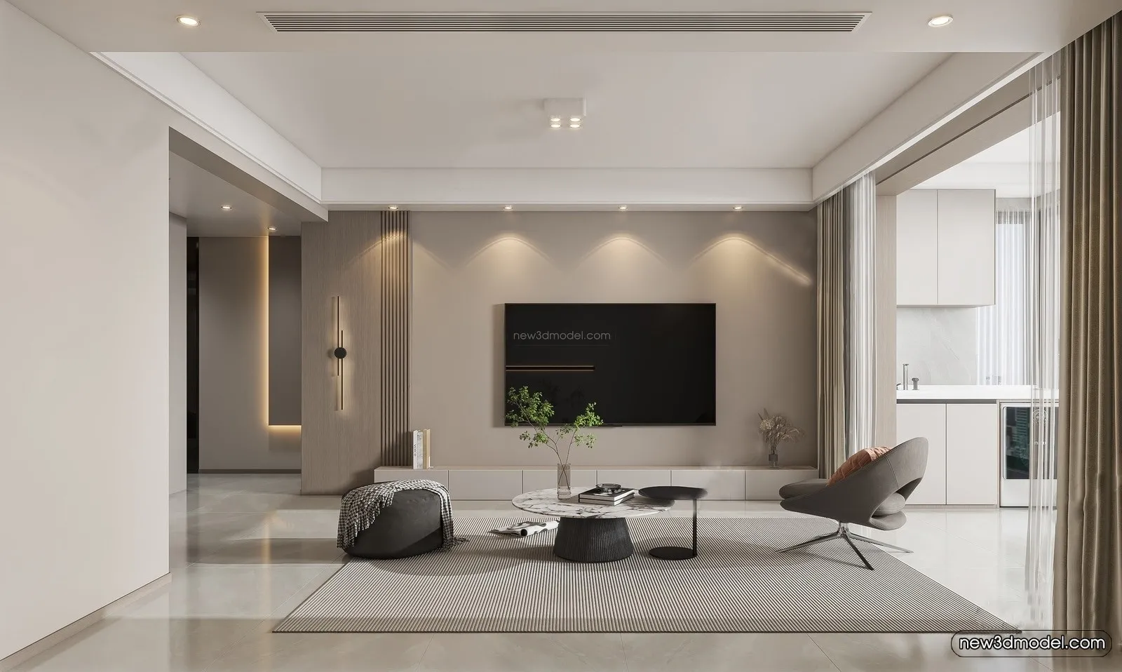 Modern Style Interior 3D Blocks – Living Room 3D Model – 071 – VRAY