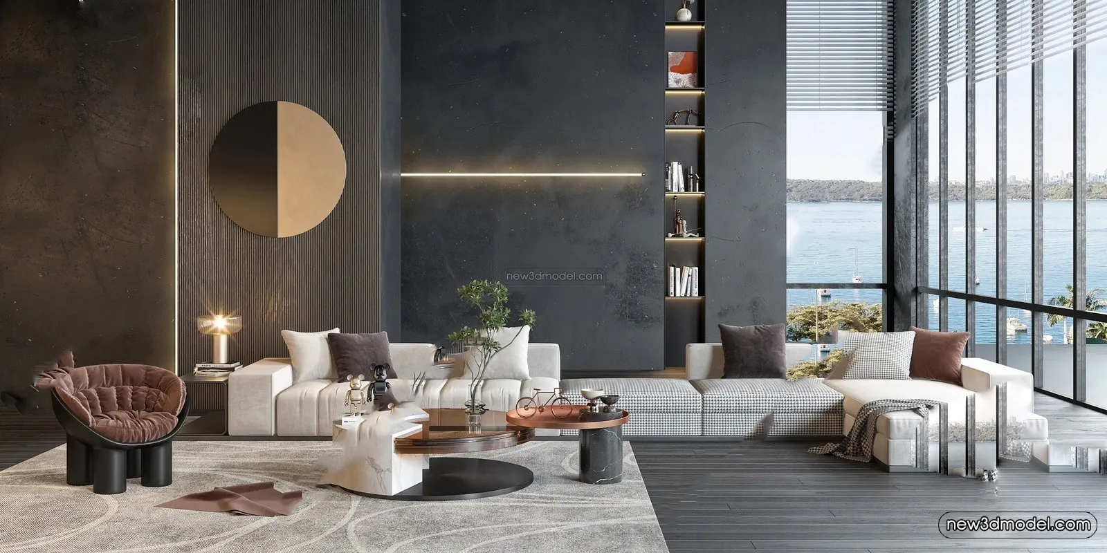 Modern Style Interior 3D Blocks – Living Room 3D Model – 072 – VRAY