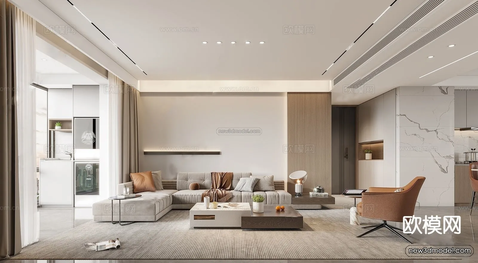 Modern Style Interior 3D Blocks – Living Room 3D Model – 075 – VRAY