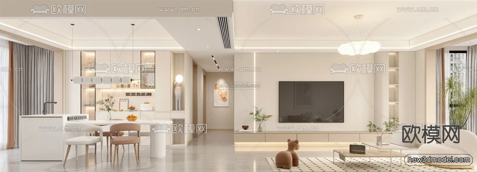 Modern Style Interior 3D Blocks – Living Room 3D Model – 078 – VRAY
