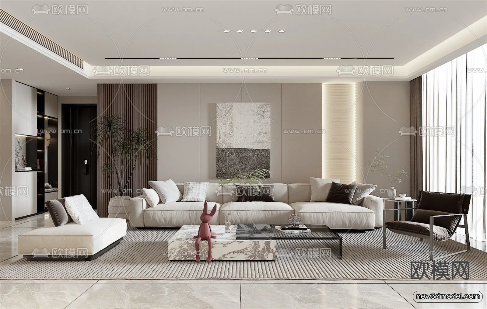 Modern Style Interior 3D Blocks – Living Room 3D Model – 082 – VRAY