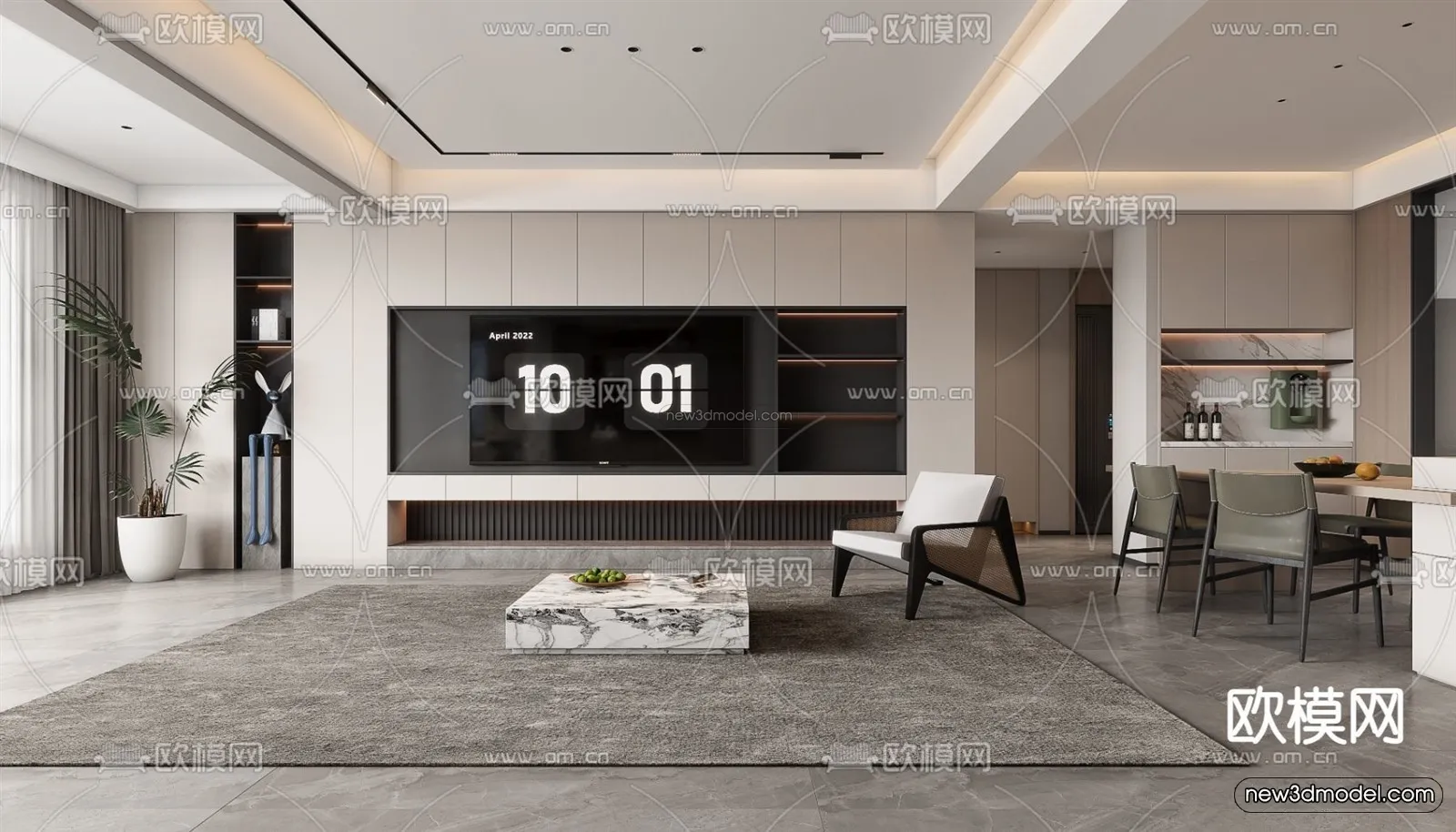 Modern Style Interior 3D Blocks – Living Room 3D Model – 083 – VRAY