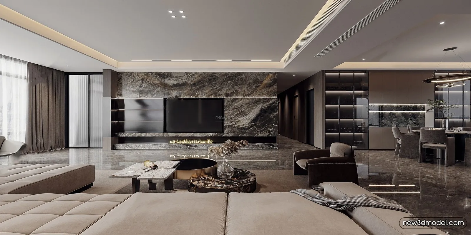 Modern Style Interior 3D Blocks – Living Room 3D Model – 085 – VRAY