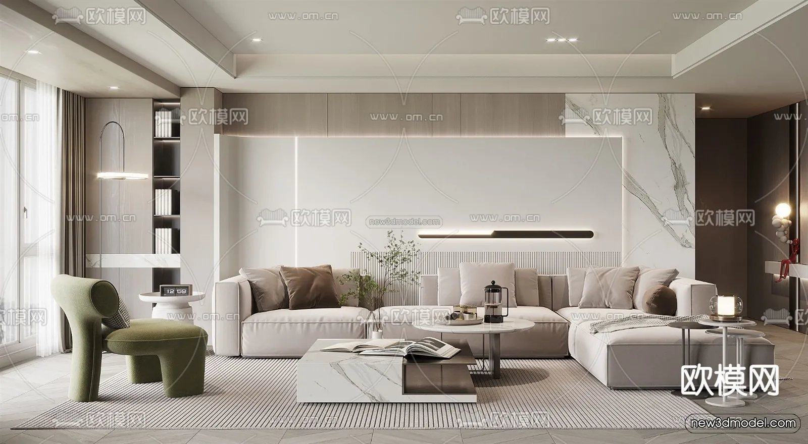 Modern Style Interior 3D Blocks – Living Room 3D Model – 093 – VRAY