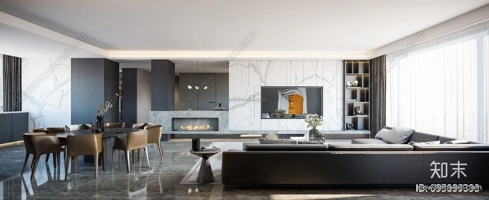 Modern Style Interior 3D Blocks – Living Room 3D Model – 096 – VRAY