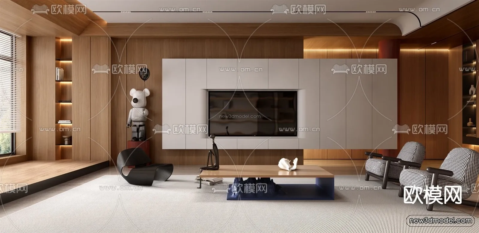 Modern Style Interior 3D Blocks – Living Room 3D Model – 097 – VRAY