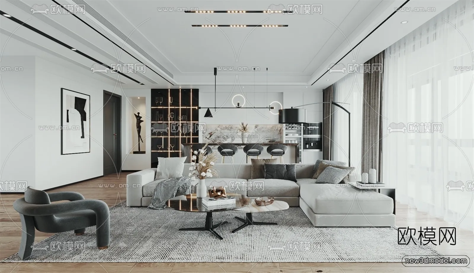 Modern Style Interior 3D Blocks – Living Room 3D Model – 100 – VRAY