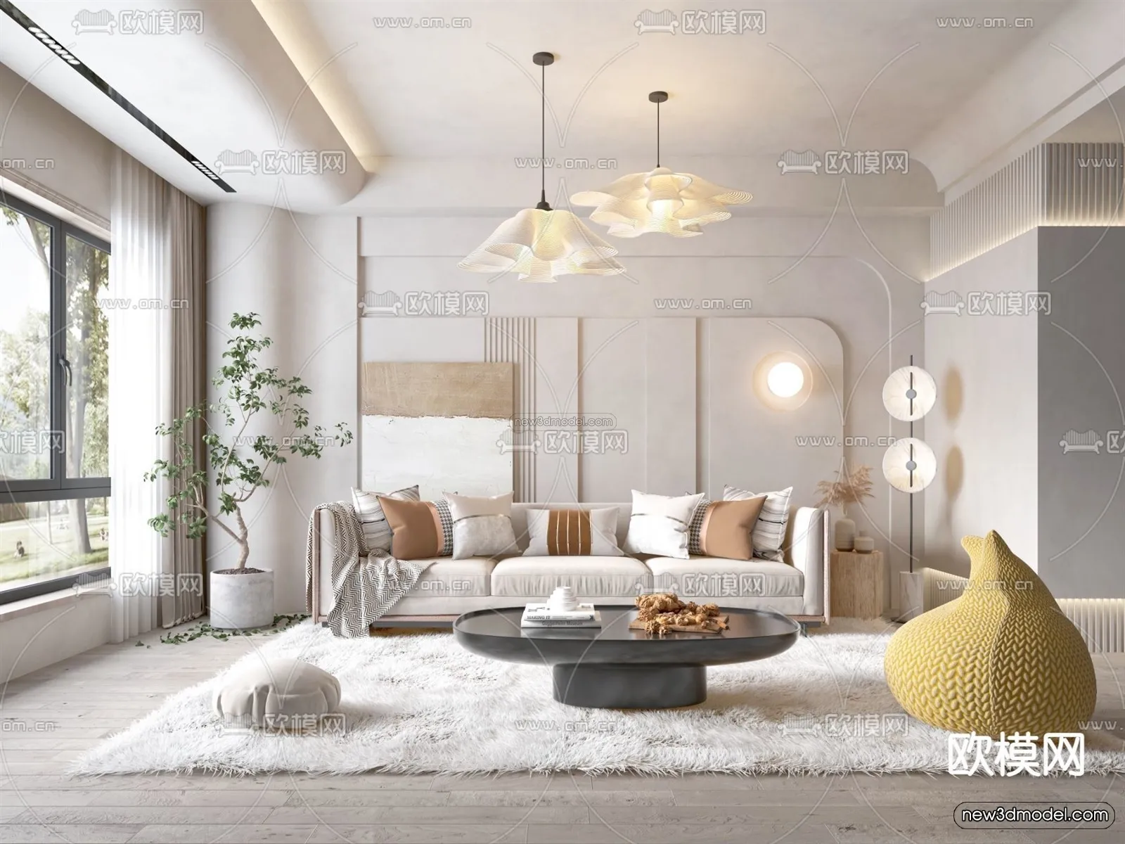 Modern Style Interior 3D Blocks – Living Room 3D Model – 104 – VRAY