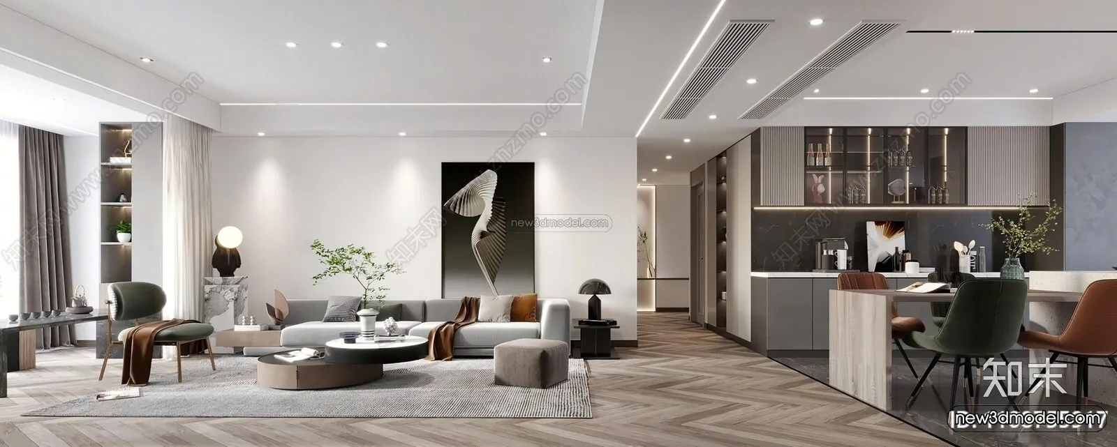 Modern Style Interior 3D Blocks – Living Room 3D Model – 105 – VRAY