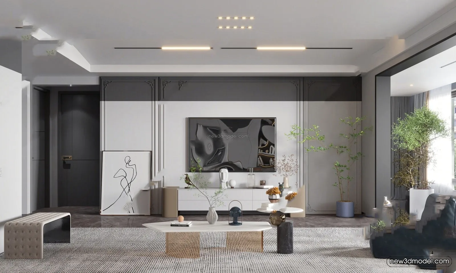 Modern Style Interior 3D Blocks – Living Room 3D Model – 108 – VRAY