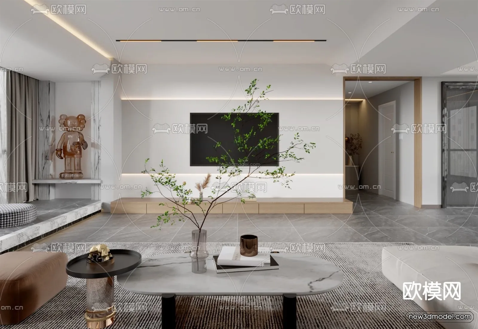 Modern Style Interior 3D Blocks – Living Room 3D Model – 112 – VRAY