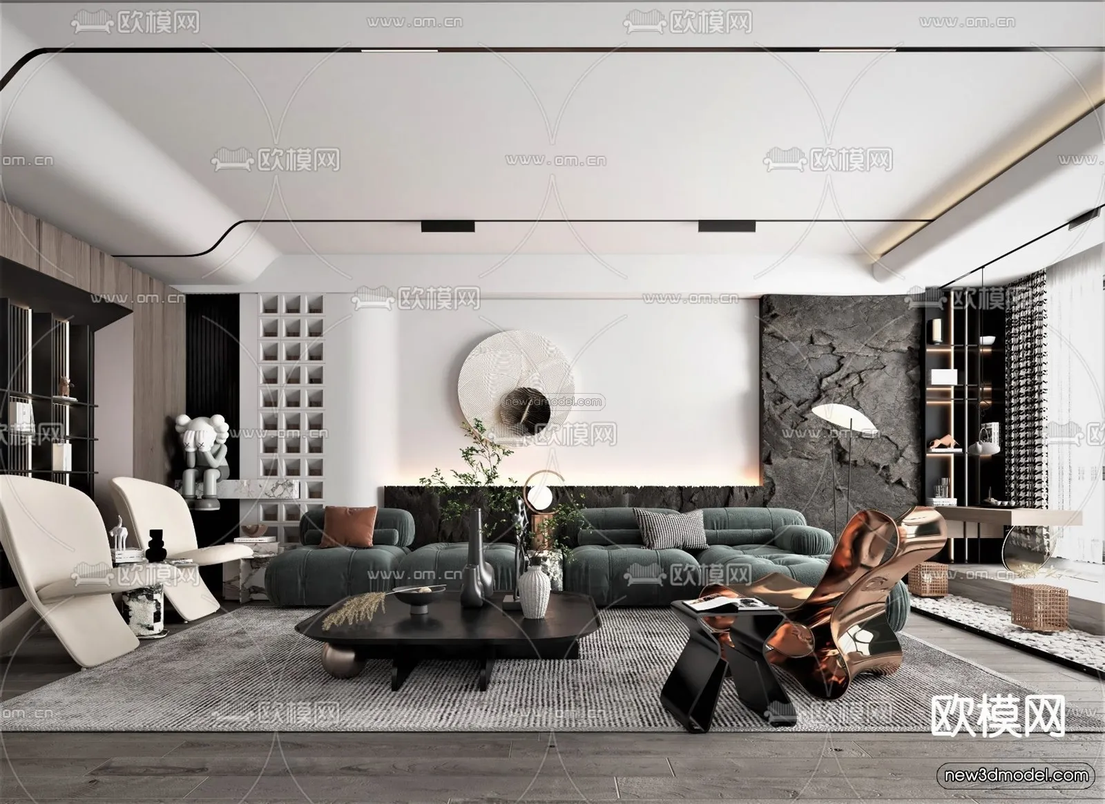 Modern Style Interior 3D Blocks – Living Room 3D Model – 114 – VRAY