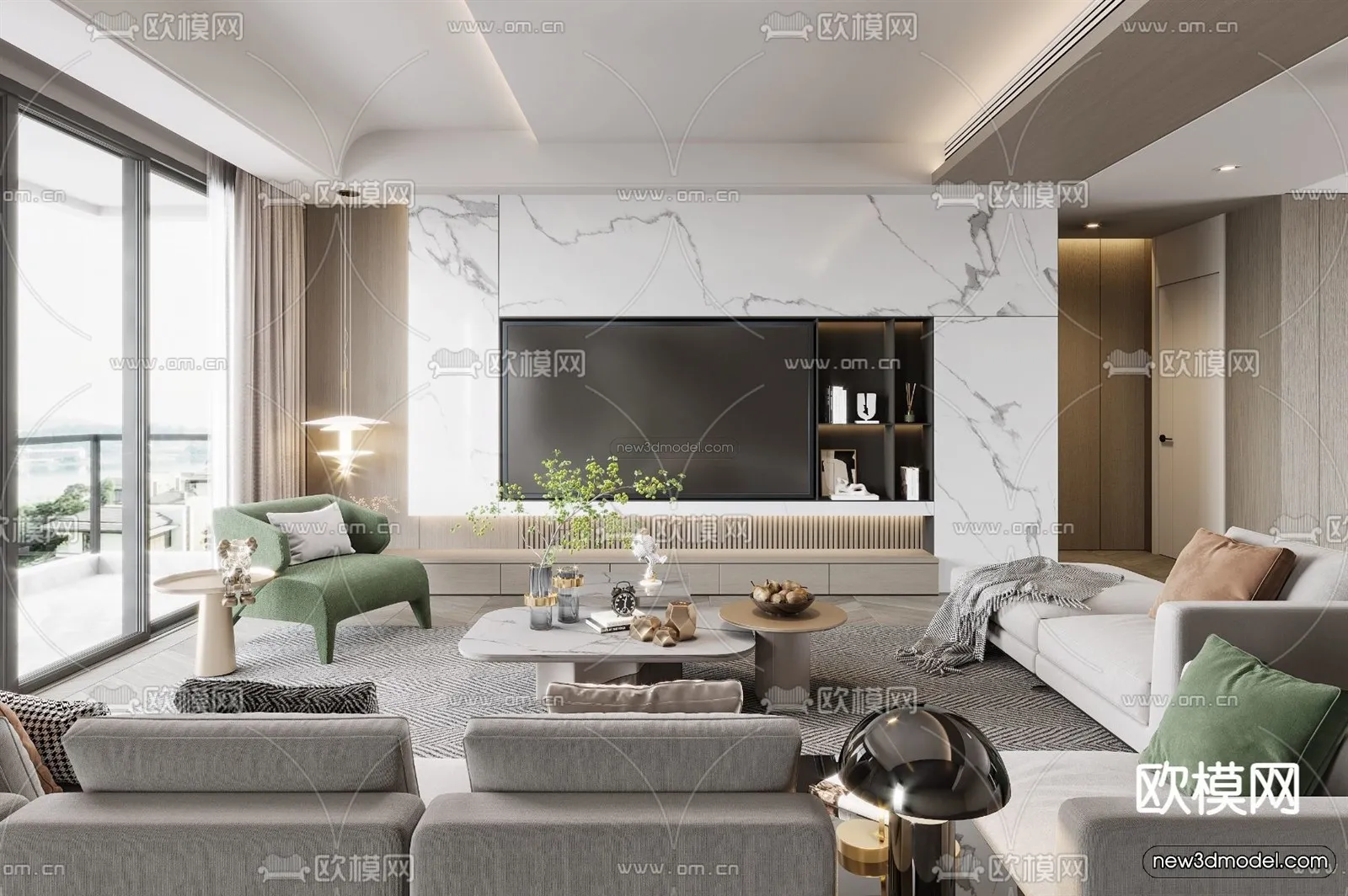 Modern Style Interior 3D Blocks – Living Room 3D Model – 116 – VRAY