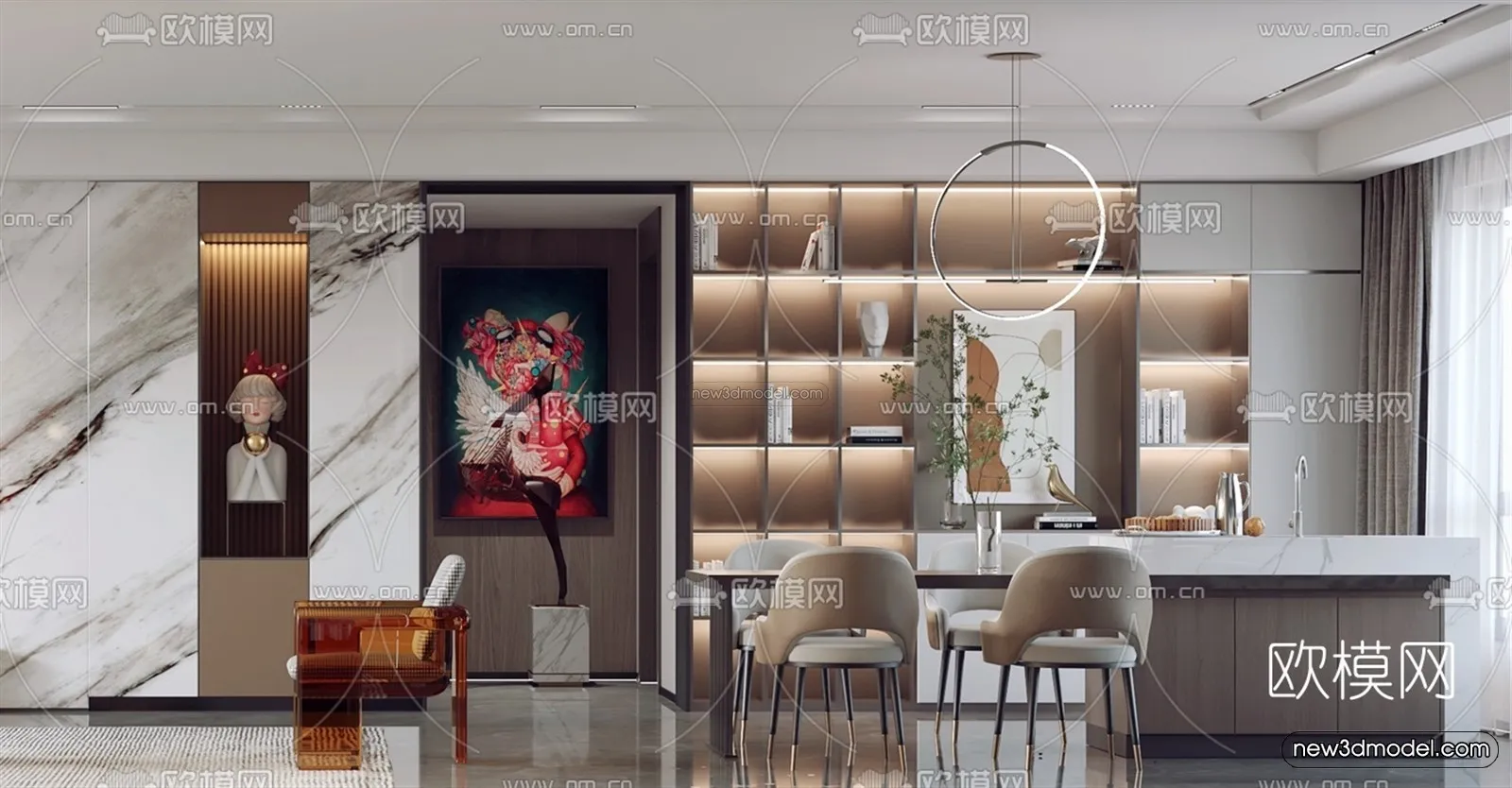 Modern Style Interior 3D Blocks – Living Room 3D Model – 119 – VRAY