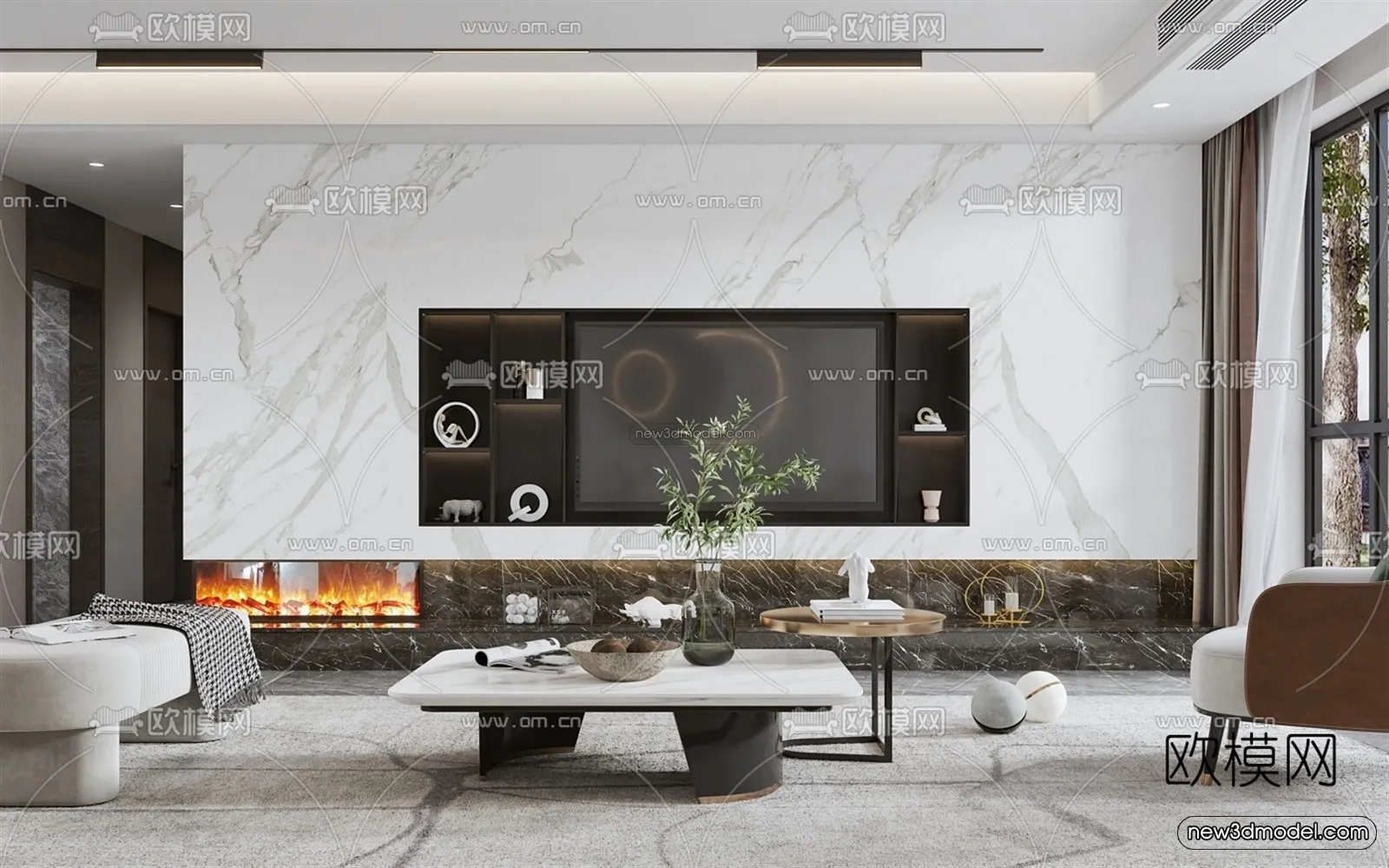 Modern Style Interior 3D Blocks – Living Room 3D Model – 122 – VRAY