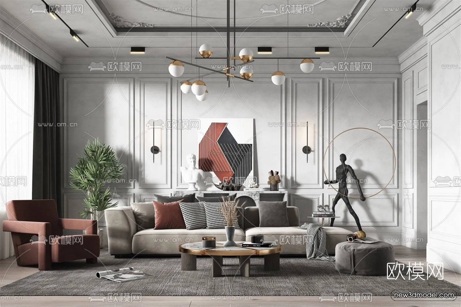 Modern Style Interior 3D Blocks – Living Room 3D Model – 133 – VRAY