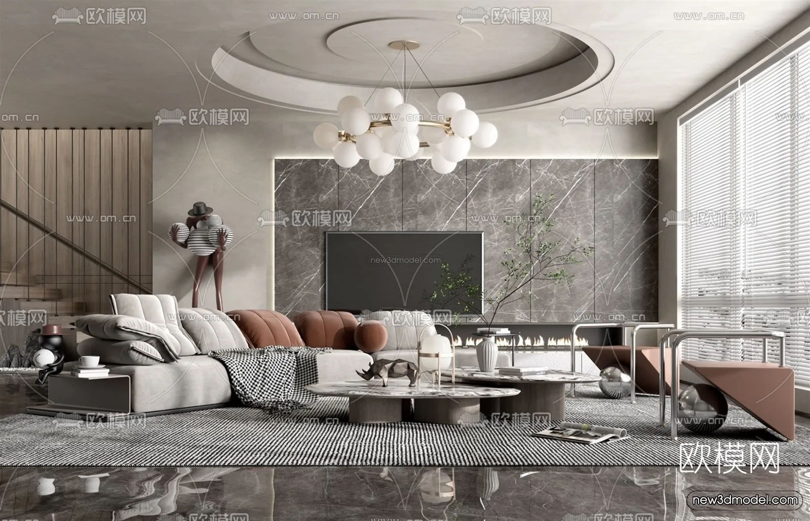 Modern Style Interior 3D Blocks – Living Room 3D Model – 135 – VRAY