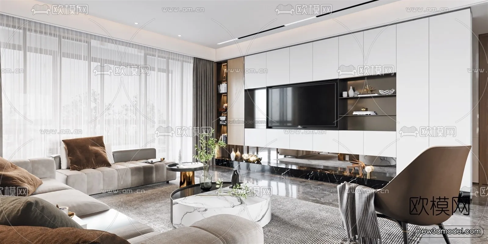 Modern Style Interior 3D Blocks – Living Room 3D Model – 136 – VRAY