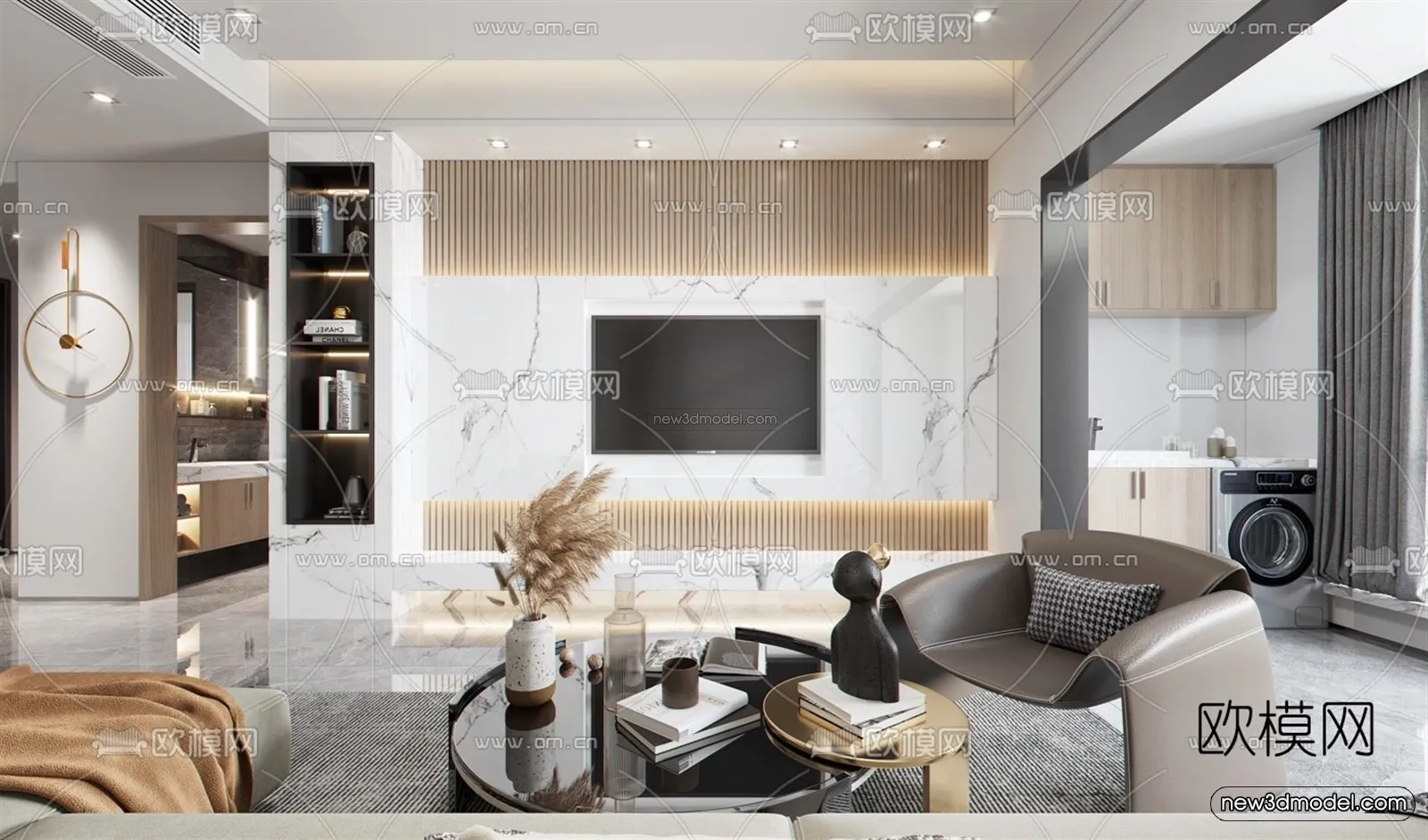 Modern Style Interior 3D Blocks – Living Room 3D Model – 144 – VRAY