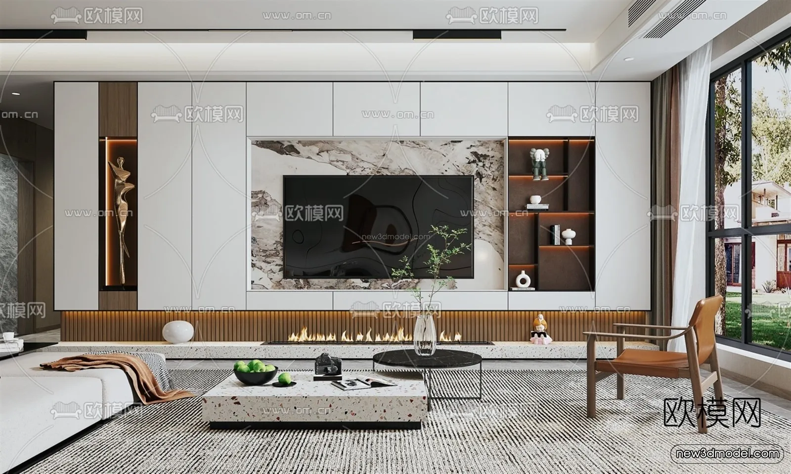 Modern Style Interior 3D Blocks – Living Room 3D Model – 145 – VRAY