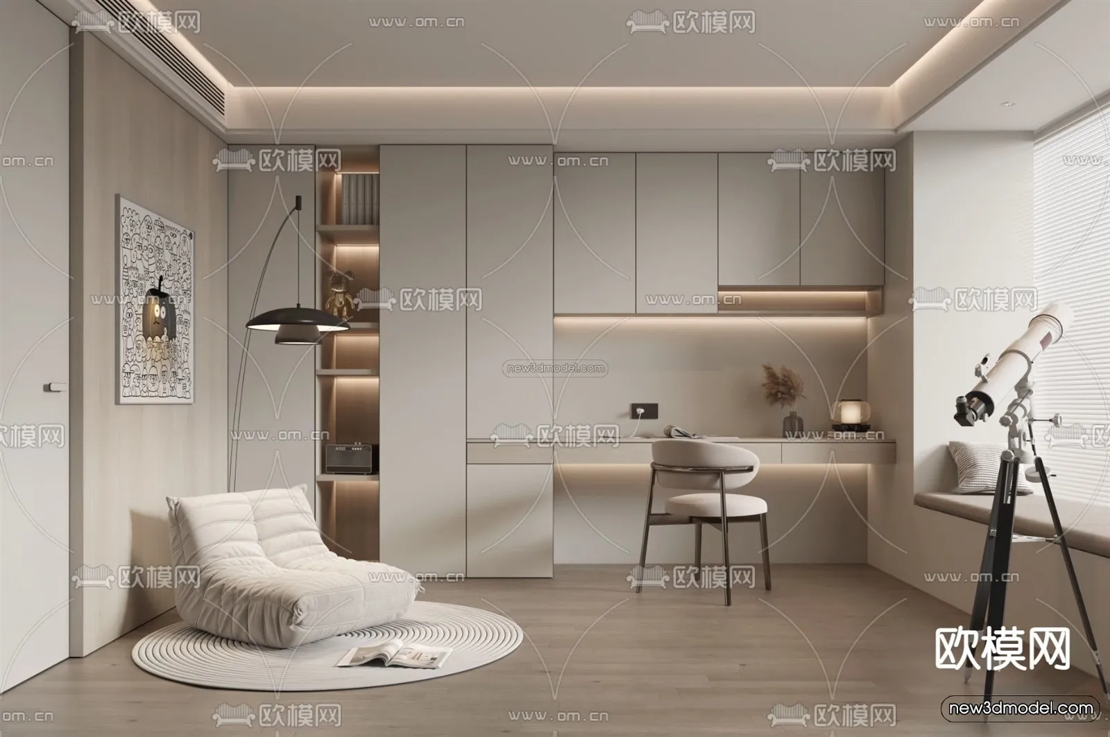 Modern Style Interior 3D Blocks – Study 3D Model – 273 – VRAY