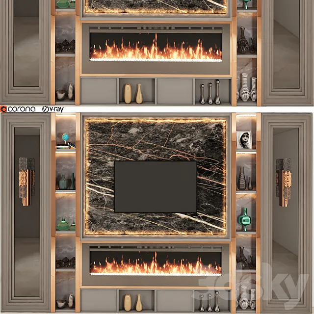 modern tv wall set 20 3D Model