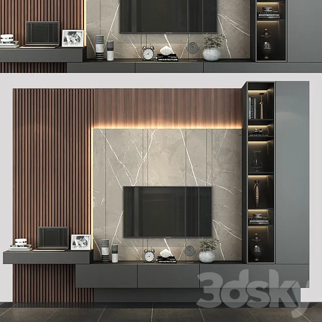 Modern TV Wall set185 3D Model Modern TV Wall set185 3D Model