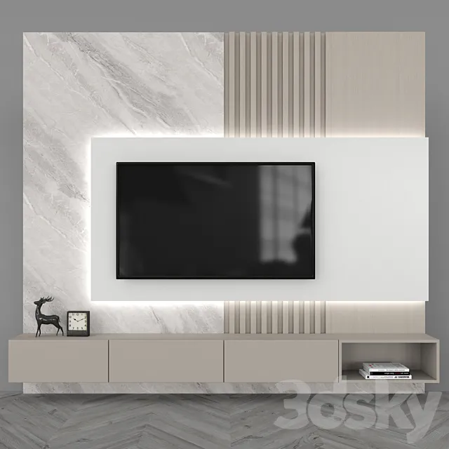 Modern TV Wall set55 3D Model Modern TV Wall set55 3D Model
