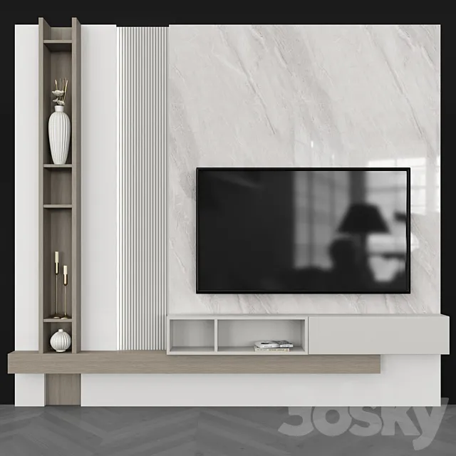 Modern TV Wall set63 3D Model Modern TV Wall set63 3D Model