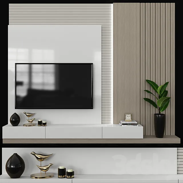 Modern TV Wall set64 3DModel Modern TV Wall set64 3DModel