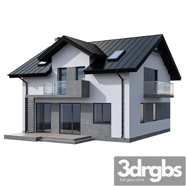 Modern Two Story Cottage With Two Balconies And Mansard Windows 3D Model Download Modern Two Story Cottage With Two Balconies And Mansard Windows 3D Model Download